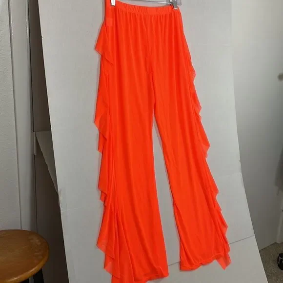 Mesh Cover Up Pants NWOT Elastic Waist, Sheer Neon Orange XL (see photos) - Picture 3 of 10